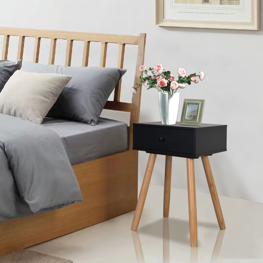 vidaXL Sängbord 2 st massiv furu 40x30x61 cm svart