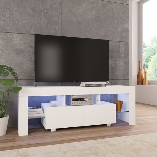 vidaXL TV-bänk med LED-lampor högglans vit 130x35x45 cm