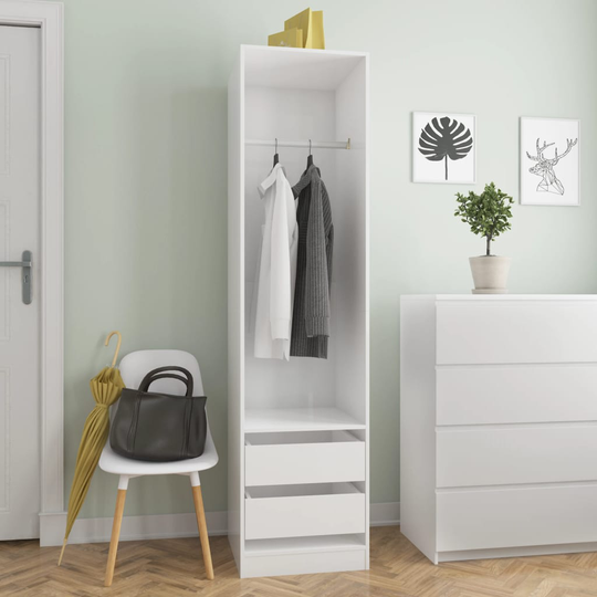 vidaXL Garderob med lådor vit högglans 50x50x200 cm spånskiva