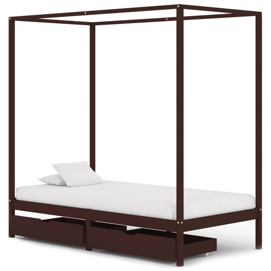 vidaXL Himmelsäng med 2 lådor mörkbrun massiv furu 100x200 cm