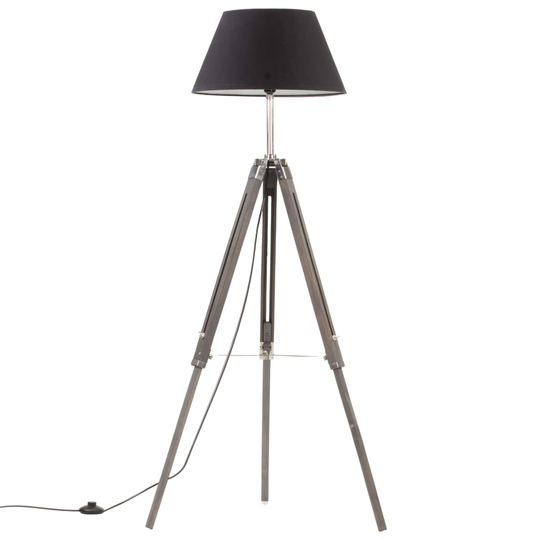 vidaXL Golvlampa grå och svart massivt teakträ 141 cm