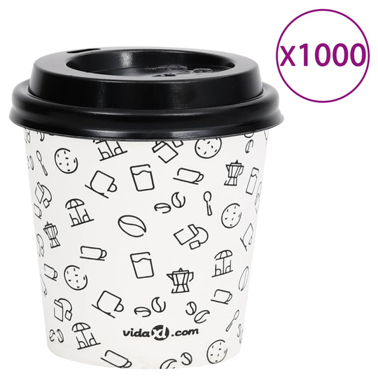 vidaXL Pappersmuggar med lock 120 ml 1000 st vit och svart