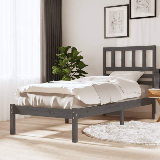 vidaXL Sängram grå massiv furu 90x200 cm enkelsäng