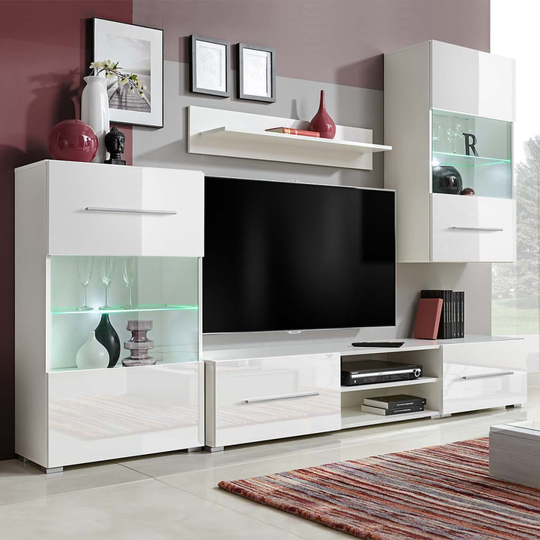 vidaXL TV-möbel med vitrinskåp och LED 5 delar vit