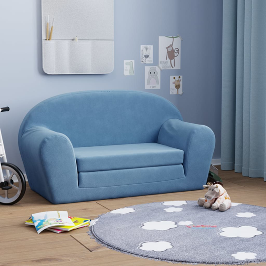 vidaXL Barnsoffa 2-sits blå mjuk plysch