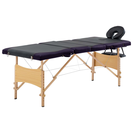 vidaXL Hopfällbar massagebänk 4 sektioner trä svart och lila