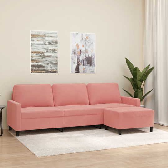 vidaXL 3-sitssoffa med fotpall rosa 210 cm sammet