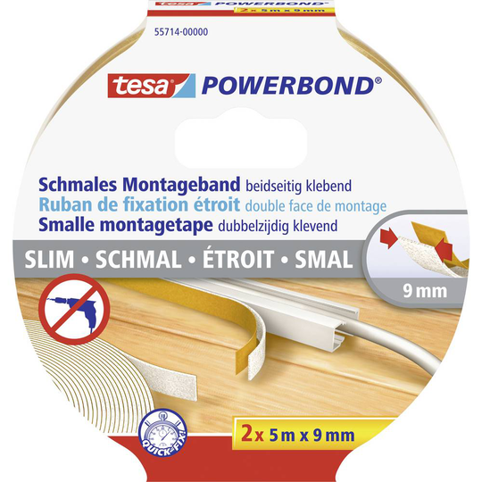 tesa SLIM 55714-00000-00 Monteringsband tesa® Powerbond Vit (L x B) 5 m x 9 mm 2 st