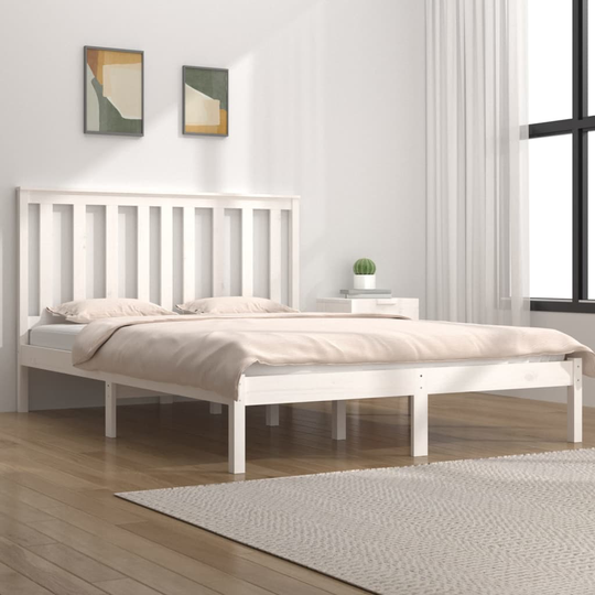 vidaXL Sängram vit massiv furu 135x190 cm dubbel