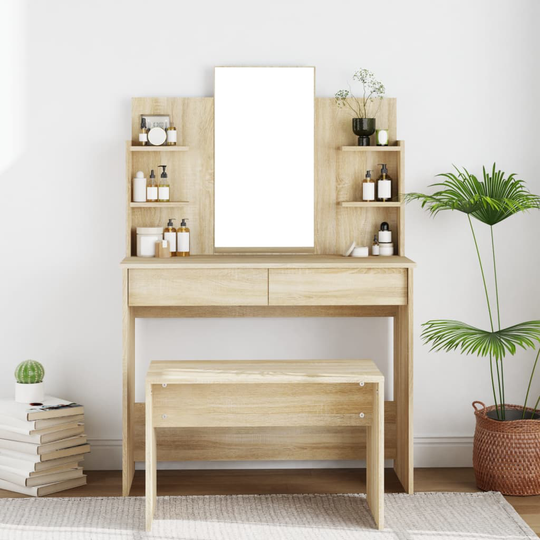 vidaXL Sminkbord med spegel sonoma-ek 96x40x142 cm