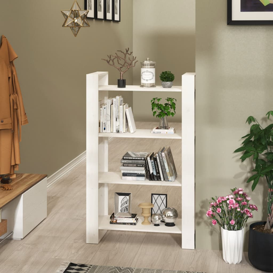 vidaXL Bokhylla/rumsavdelare vit 80x35x125 cm massiv furu