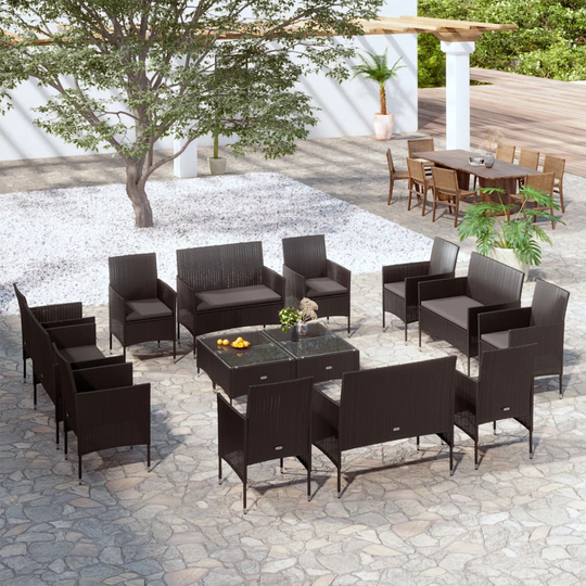 vidaXL Loungegrupp med dynor 16 delar konstrotting svart