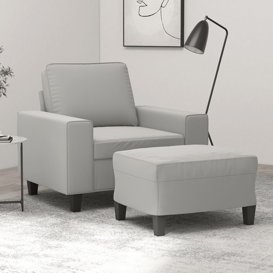 vidaXL Fåtölj med fotpall ljusgrå 60 cm mikrofibertyg