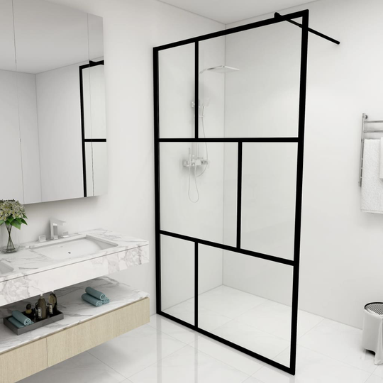 vidaXL Duschvägg med härdat glas svart 115x195 cm