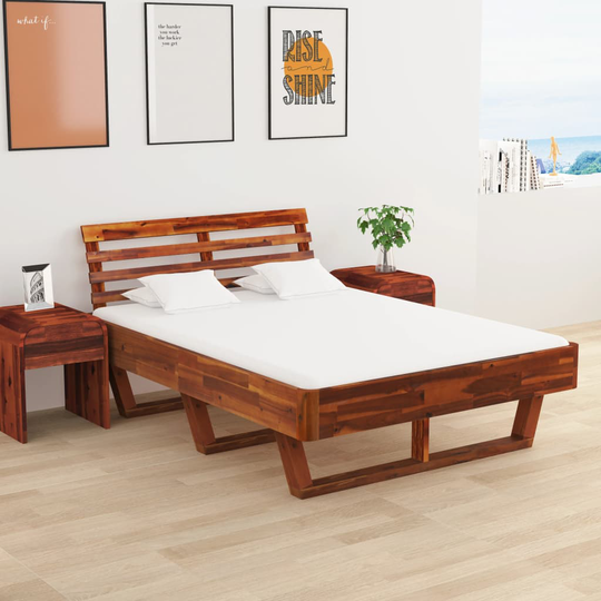 vidaXL Sängram med 2 sängbord massivt akaciaträ 140x200 cm