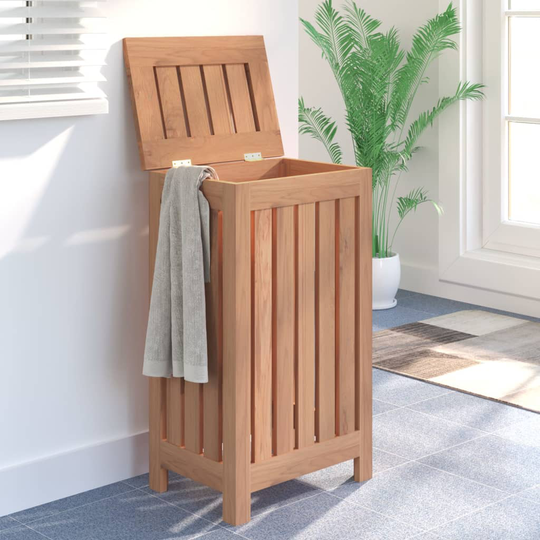 vidaXL Tvättkorg 35x25x60 cm massivt teakträ