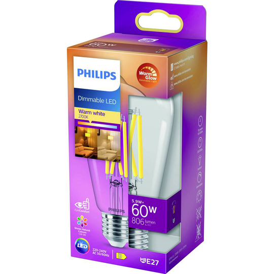 Philips Lighting LED N/A N/A 6 W = 60 W Varmvit (Ø x L) 64 mm x 140 mm 1 st