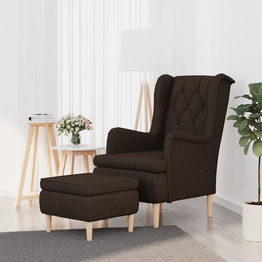 vidaXL Fåtölj med fotpall mörkbrun tyg
