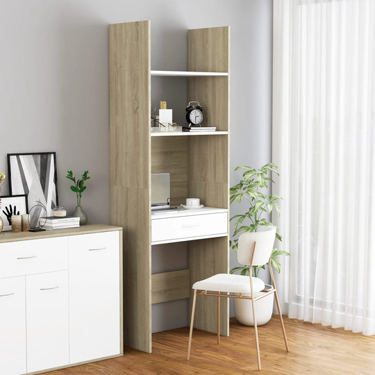 vidaXL Bokhylla vit och sonoma-ek 60x35x180 cm spånskiva