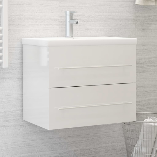 vidaXL Tvättställsskåp vit högglans 60x38,5x48 cm spånskiva