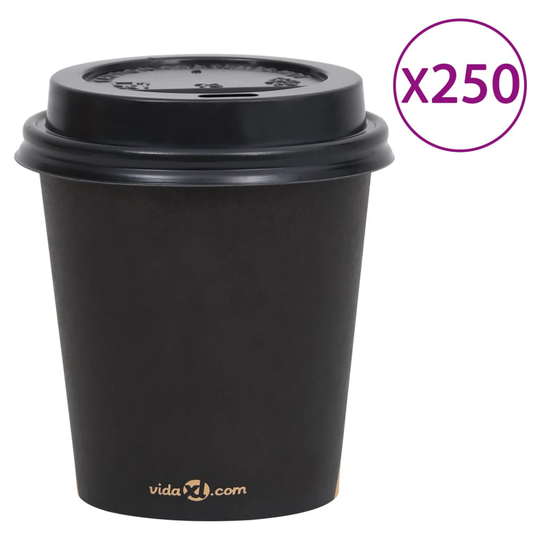 vidaXL Pappersmuggar med lock 200 ml 250 st svart