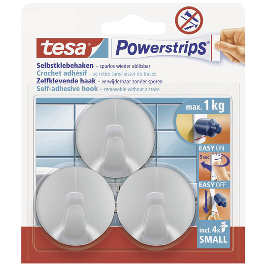Tesa Powerstrip® Small rund krok Krom (matt) POWERSTRIPS® tesa Innehåll: 3 st