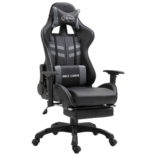 vidaXL Gamingstol med fotstöd grå konstläder