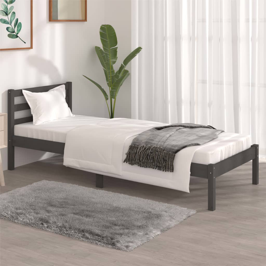 vidaXL Sängram massiv furu 75x190 cm grå 2FT6