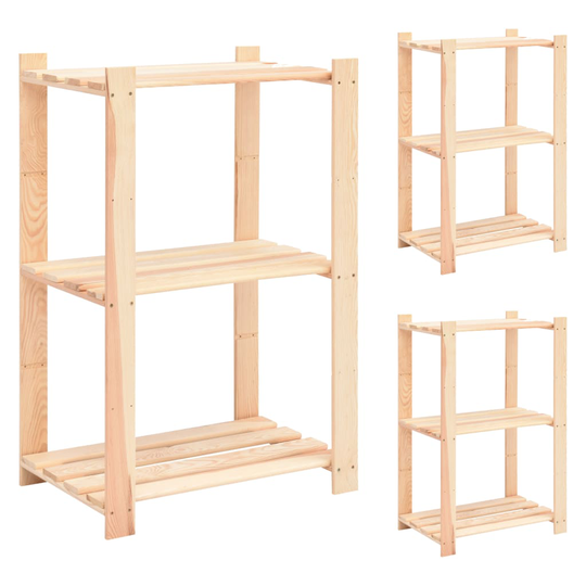 vidaXL Förvaringshylla 3 hyllor 3 st 60x38x90 cm massiv furu 150 kg