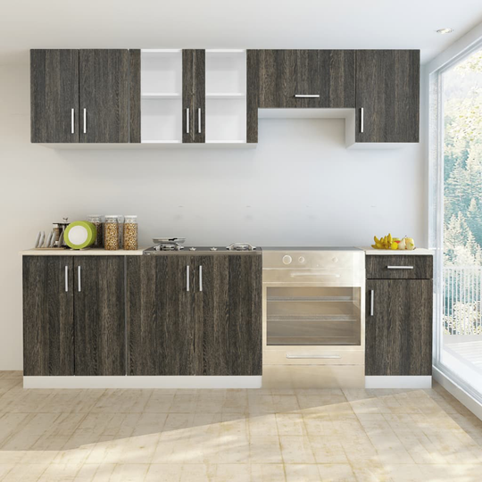 vidaXL Köksskåp set 7 delar med diskho 80 x 60 cm wengefärg