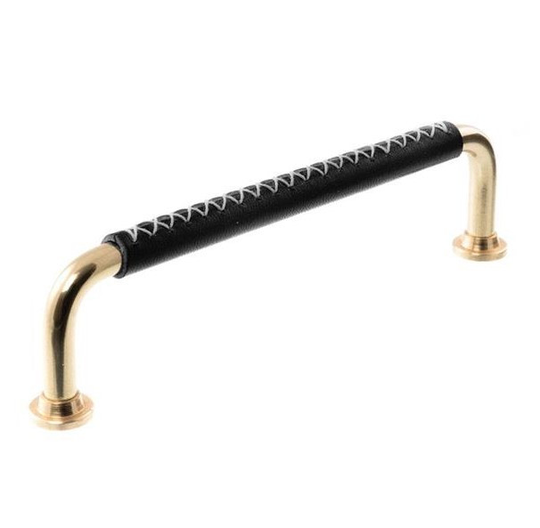 Linfalk Handtag mässing/svart läder korsstygn 1353-128-0125LX