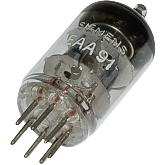 EAA/EB 91 = 6 AL 5 Elektronrör Dubbeldiod 420 V 9 mA Antal poler: 7 Lampsockel: Miniatyr Innehåll 1 st