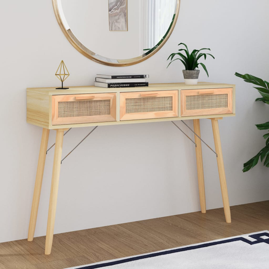 vidaXL Konsolbord brun 105x30x75 cm massiv furu och naturlig rotting