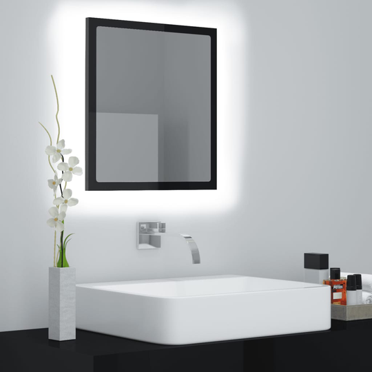 vidaXL Badrumsspegel med LED svart högglans 40x8,5x37 cm spånskiva