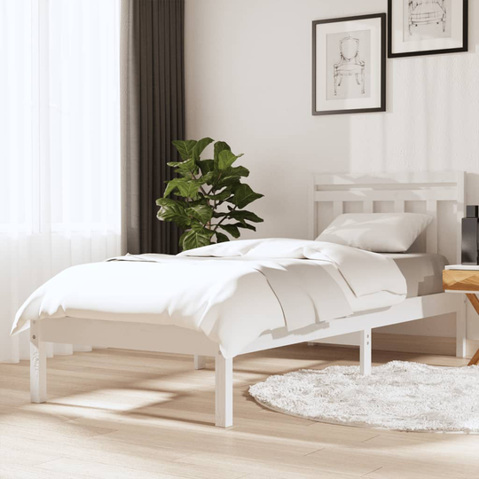 vidaXL Sängram vit massivt trä 75x190 cm liten enkelsäng