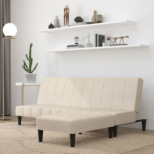 vidaXL Bäddsoffa med pall 2-sits gräddvit mikrofibertyg