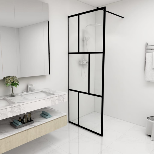 vidaXL Duschvägg till duschkabin härdat glas svart 80x195 cm