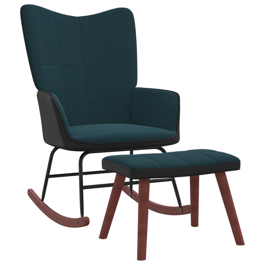 vidaXL Gungstol med fotpall blå sammet och PVC