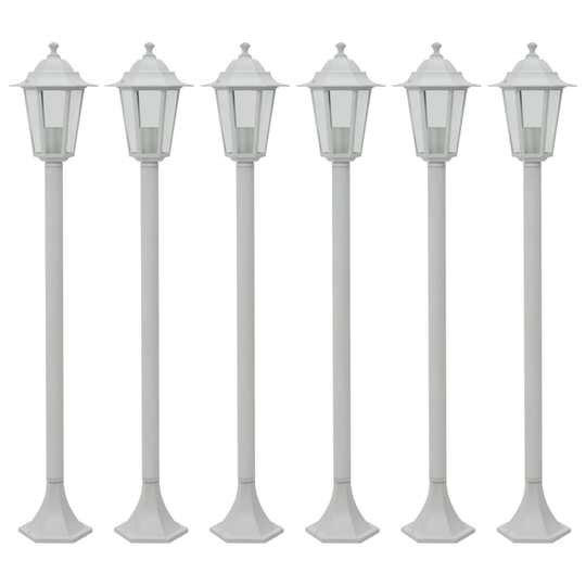 vidaXL Lyktstolpar för trädgård 6 st E27 110 cm aluminium vit