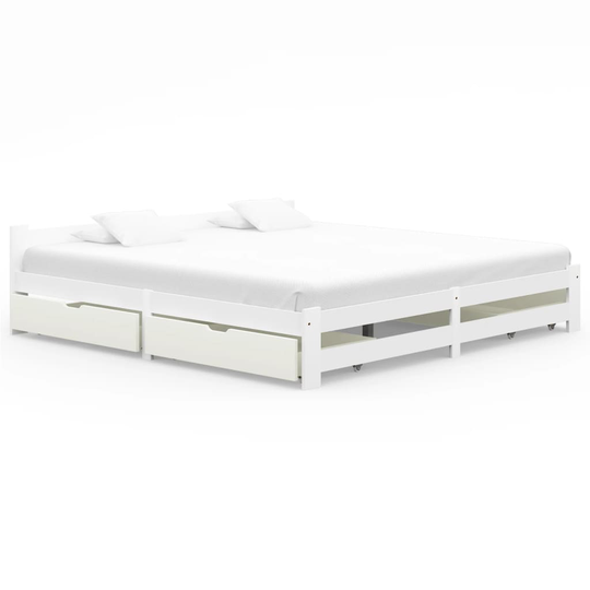 vidaXL Sängram med 4 lådor vit massiv furu 200x200 cm