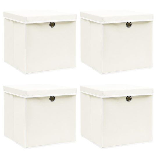 vidaXL Förvaringslådor med lock 4 st vit 32x32x32 cm tyg