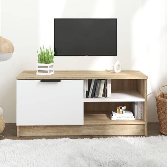 vidaXL Tv-bänk vit och sonoma-ek 80x35x36,5 cm konstruerat trä