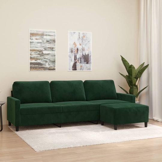 vidaXL 3-sitssoffa med fotpall mörkgrön 210 cm sammet