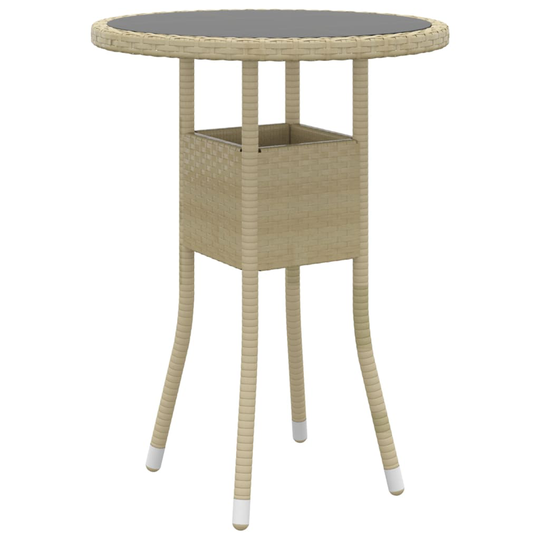 vidaXL Utebord Ø60x75 cm Härdat glas och konstrotting beige