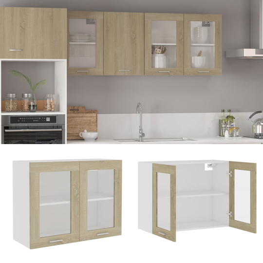 vidaXL Väggskåp med glasdörrar sonoma-ek 80x31x60 cm spånskiva