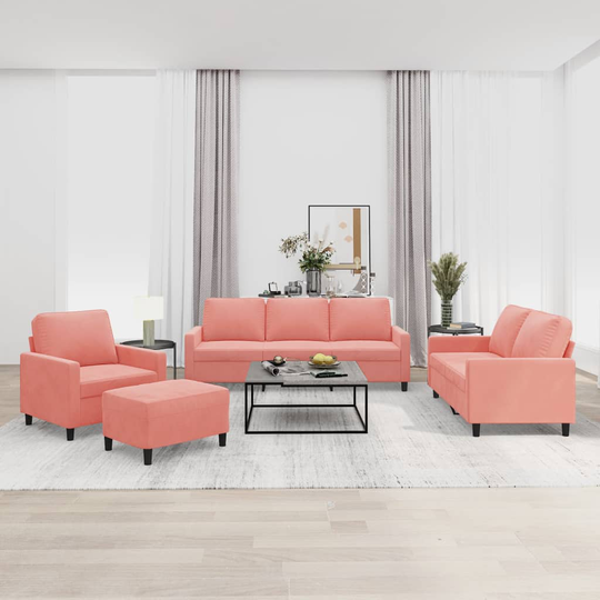 vidaXL Soffgrupp med dynor 4 delar rosa sammet