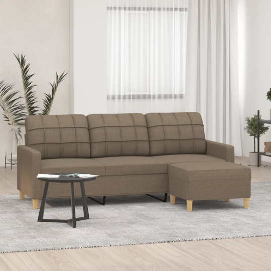 vidaXL 3-sitssoffa med fotpall taupe 180 cm tyg