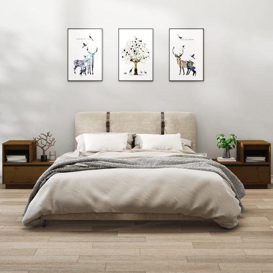 vidaXL Sängbord 2 st honungsbrun 60x34x51 cm massiv furu