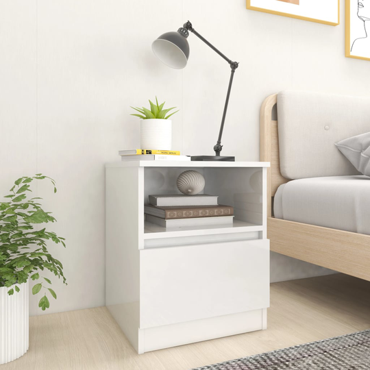 vidaXL Sängbord vit höglans 40x40x50 cm spånskiva