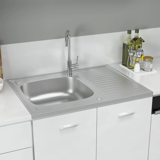 vidaXL Diskho med avrinningsyta silver 800x600x155 mm rostfritt stål